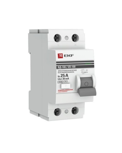 УЗО ВД-100 2P 25А 30мА тип AC эл-мех  PROxima (elcb-2-25-30-em-pro). Выключатель дифференциального тока (УЗО). EKF в Орле