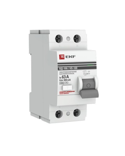 УЗО ВД-100 2P 63А 300мА тип AC эл-мех  PROxima (elcb-2-63-300-em-pro). Выключатель дифференциального тока (УЗО). EKF в Орле
