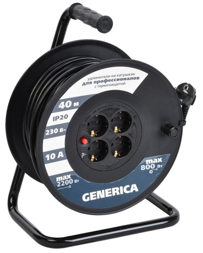 УК40 4 места 2P+PE, 40м GENERICA (WKP10-10-04-40-G). Удлинитель на катушке с термозащитой, 3х1,0кв.мм. IEK в Орле