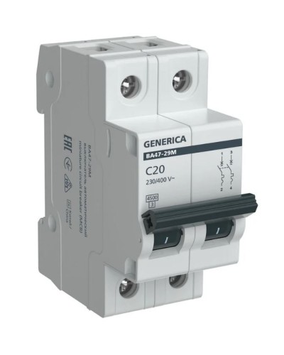 GENERICA ВА47-29М 2P C 20А 4,5кА (MVA21-2-020-C-G). Автоматический выключатель. IEK в Орле