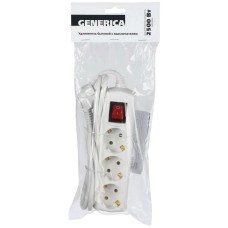 У03В 3 места, 5м GENERICA (WYP10-10-03-05-ZK-G). Удлинитель 3 места 2P+PE, 3х1 кв.мм, 10А, 250В. IEK