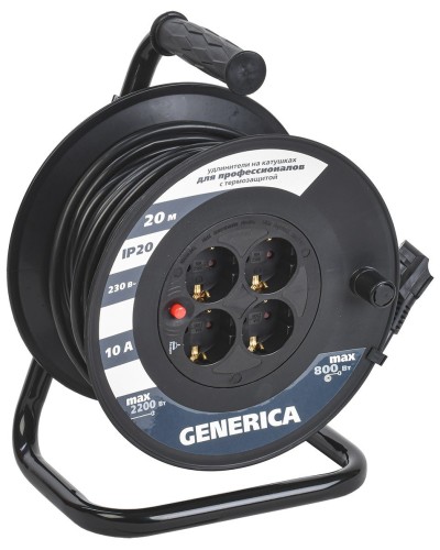 УК20 4 места 2P+PE, 20м GENERICA (WKP10-10-04-20-G). Удлинитель на катушке с термозащитой, 3х1,0кв.мм. IEK в Орле