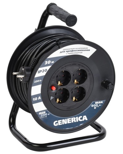 УК30 4 места 2P+PE, 30м GENERICA (WKP10-10-04-30-G). Удлинитель на катушке с термозащитой, 3х1,0кв.мм. IEK в Орле