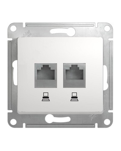 Glossa розетка RJ45+RJ45 2-местная, кат. 5Е, скрытой установки, механизм, белый (GSL000185KK). Розетка компьютерная. Systeme Electric в Орле