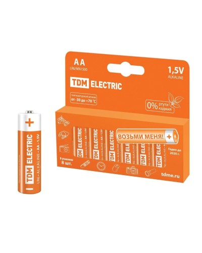 LR6 AA Alkaline 1,5V PAK-8 TDM (SQ1702-0009). Элемент питания. TDM ЕLECTRIC в Орле