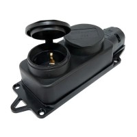 Розетка двухместная 2Р+РЕ 16А 250В IP44 (SQ0612-0037). Розетка двухместная с заглушками каучук. TDM ЕLECTRIC