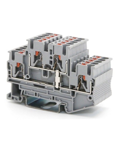 Клемма двухуровневая, зажим push-in, 2.5 кв.мм, серая (VPRTT-2.5-PV-GY). Клемма проходная, 4 точки подключения, уровни соединены перемычкой. ДКС в Орле